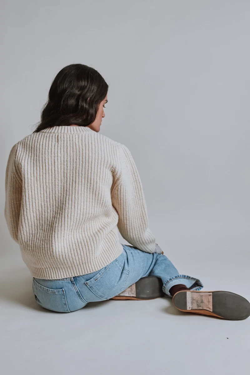 CHARLOTTE Round-Neck Cardigan in Merino Wool - Off-White