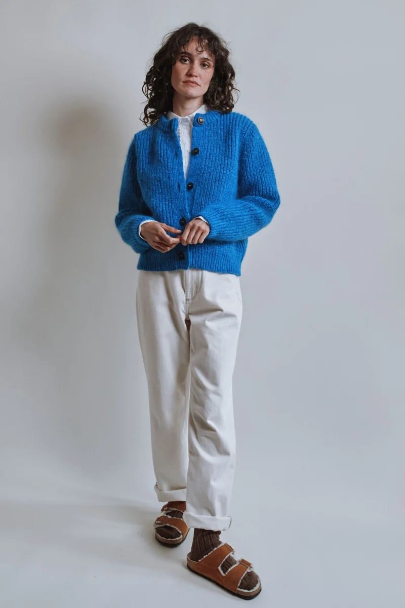 CHARLOTTE Round-Neck Cardigan in Merino-Mohair Wool - Cobalt Blue