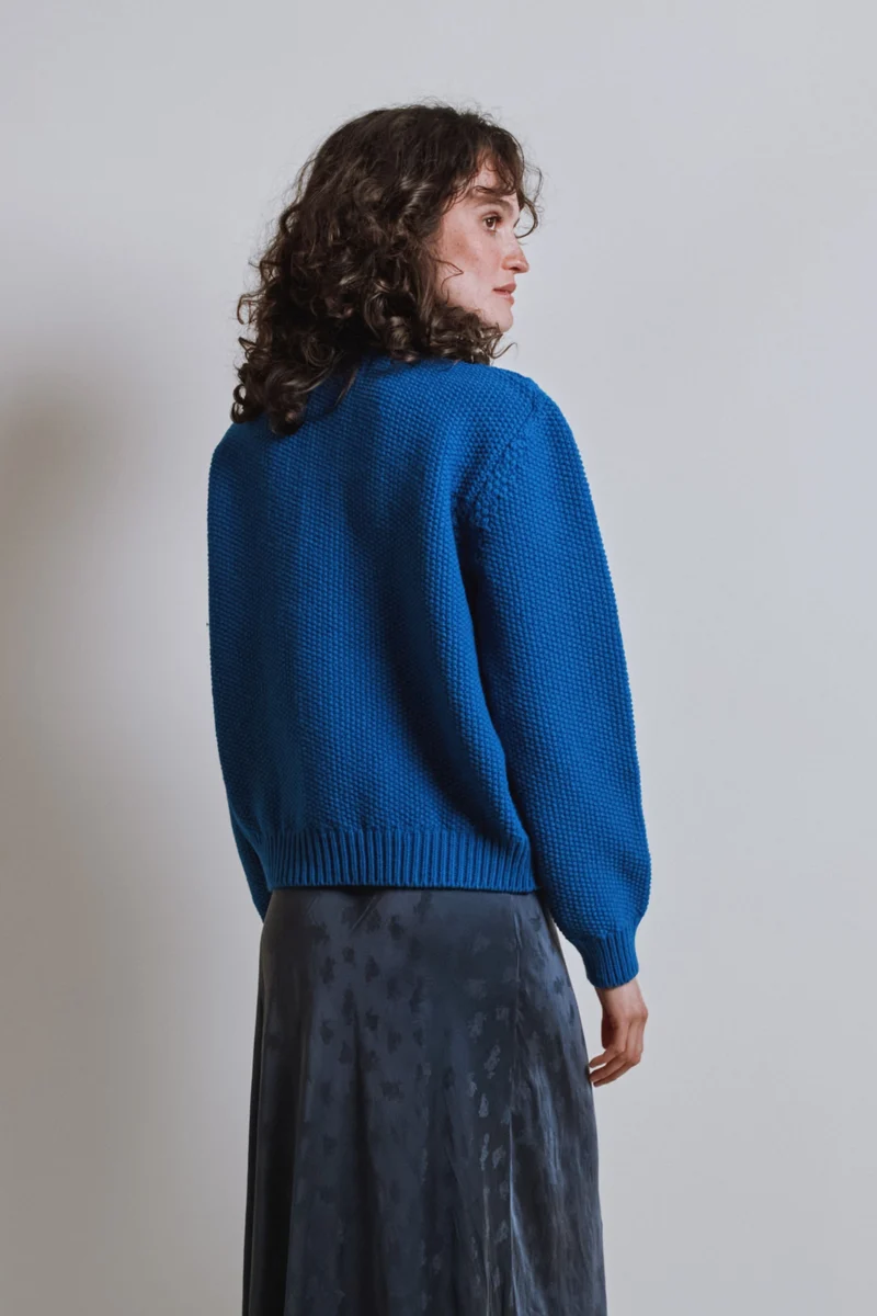 SONIA Cable Cardigan in Merino Wool - Cobalt Blue