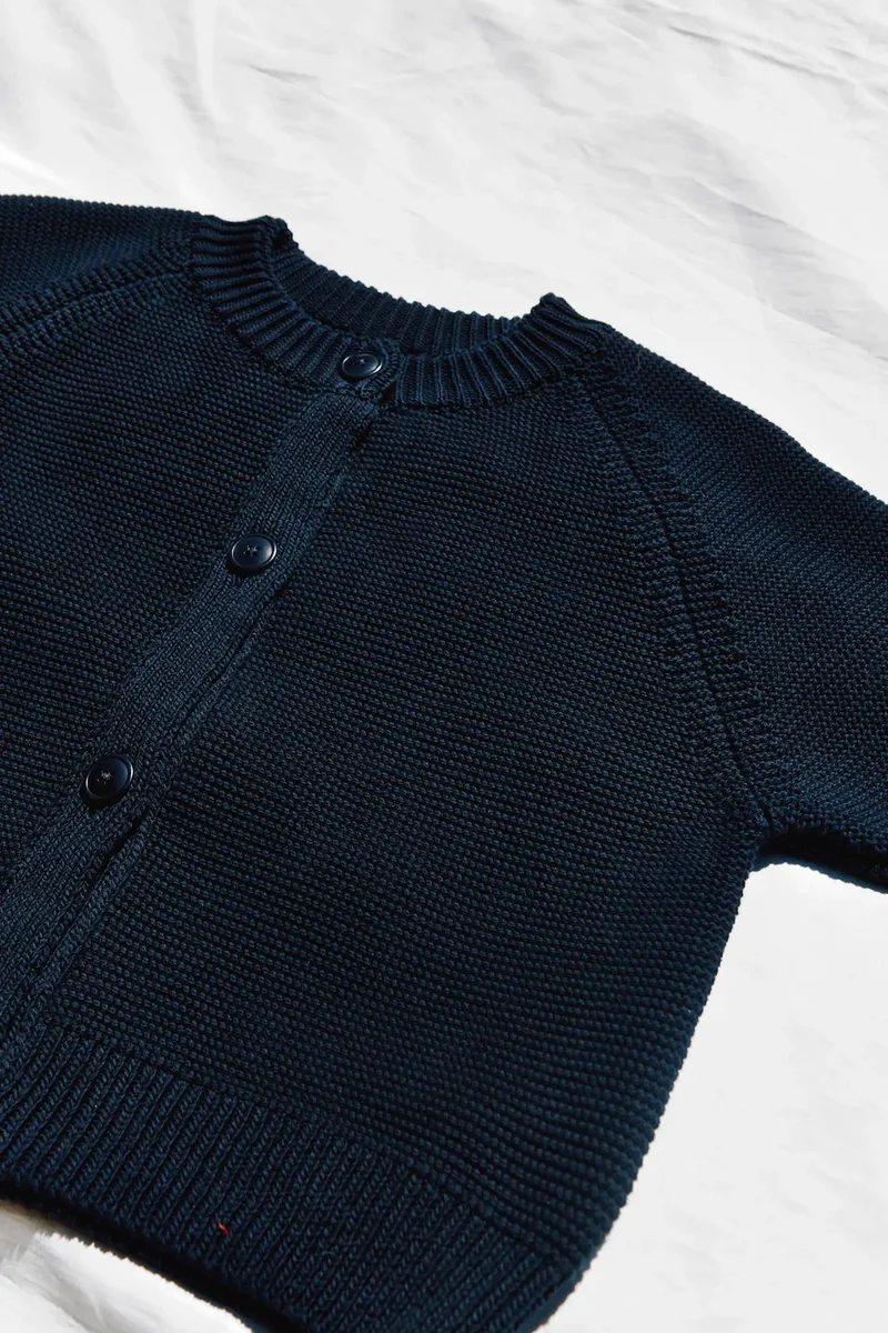 CLARISSE Short-Sleeve Cardigan in Organic Cotton - Navy Blue