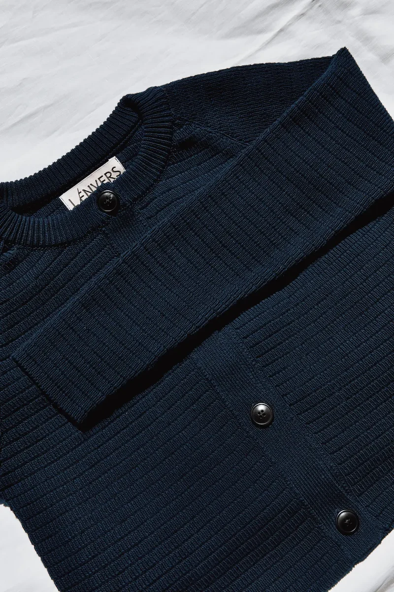 VALÉRIE Cropped Cardigan in Organic Cotton - Navy Blue