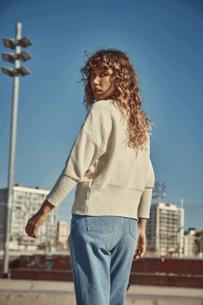NELLIE Chevron Sweater in Organic Cotton - Off-White