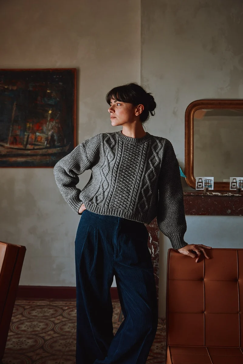 PAOLA Irish Cable Sweater in Merino Wool - Ash Grey