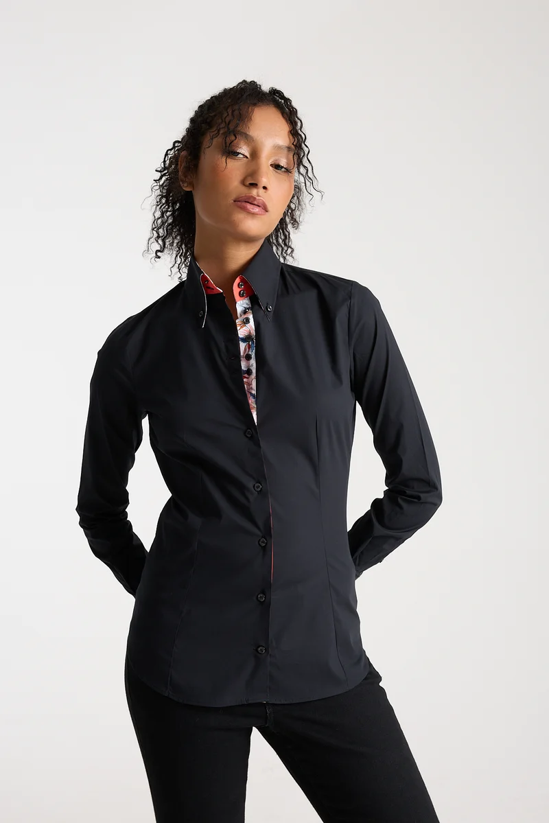 Silvia Iconic Poplin Stretch Women Shirt Black