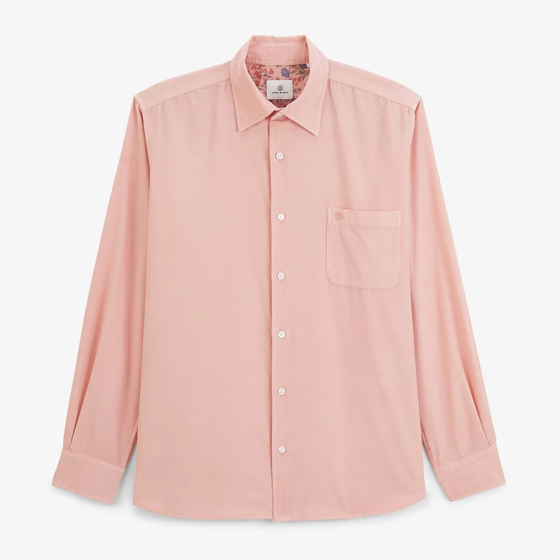 Chemise manches longues 100% coton milleraies rose