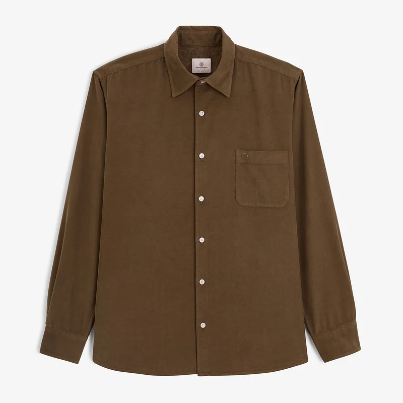 Chemise manches longues 100% coton milleraies marron