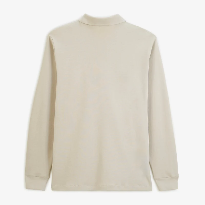 Polo zippé manches longues en coton interlock beige