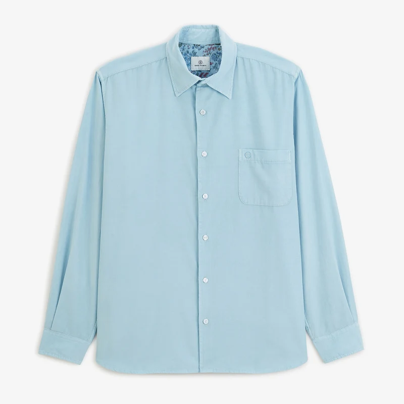 Chemise manches longues 100% coton milleraies bleu