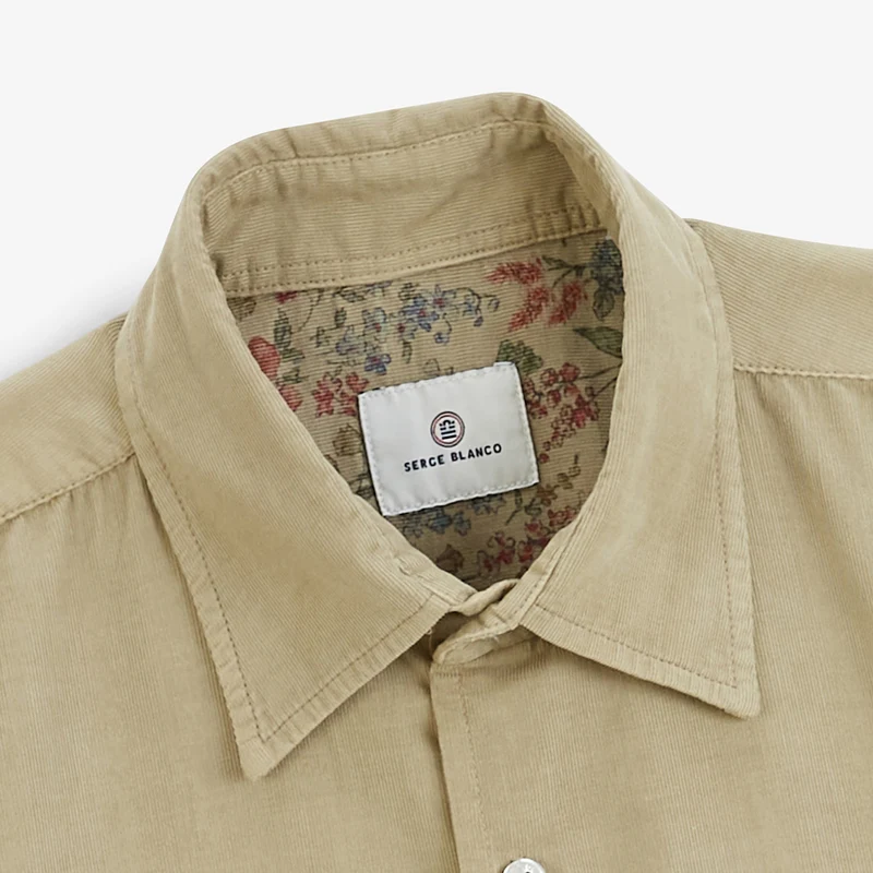 Chemise manches longues 100% coton milleraies beige