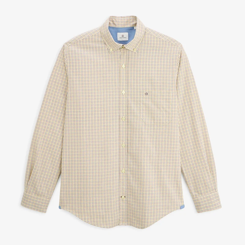 Chemise manches longues coton à carreaux jaune moutarde
