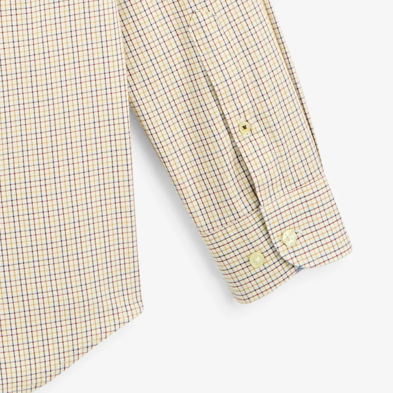 Chemise manches longues coton à carreaux jaune moutarde