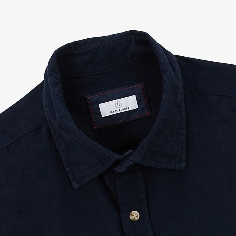 Chemise manches longues en coton twill unie bleu dark navy Charles