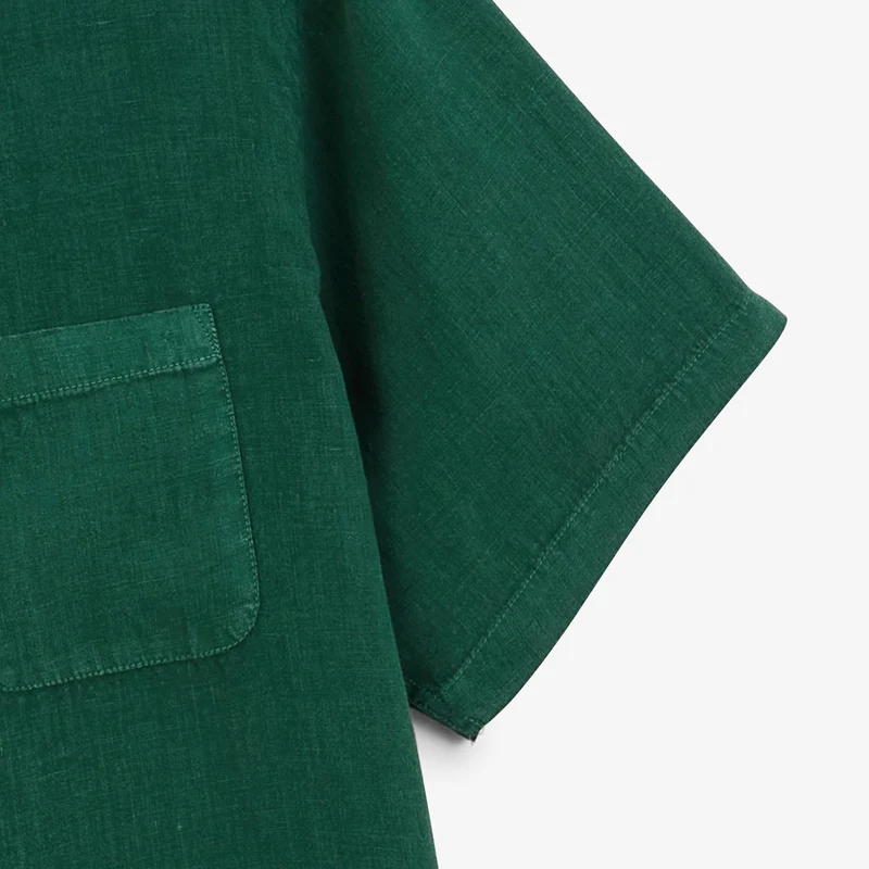 Chemise manches courtes unie en lin vert olive