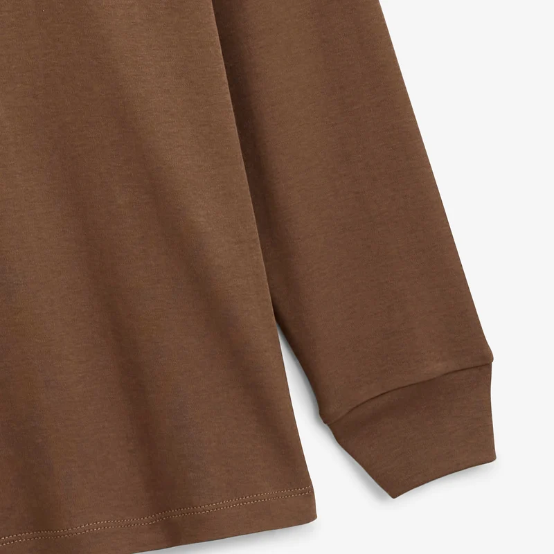 Polo zippé manches longues en coton interlock marron