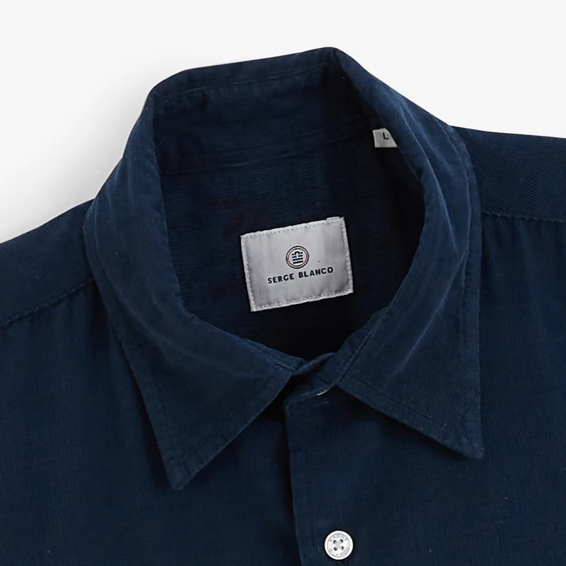 Chemise manches longues 100% coton milleraies bleu marine foncé