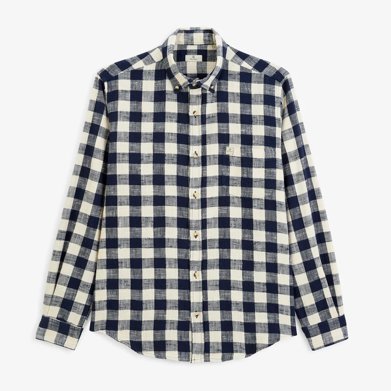 Chemise manches longues coton à carreaux bleu marine SBPLAY
