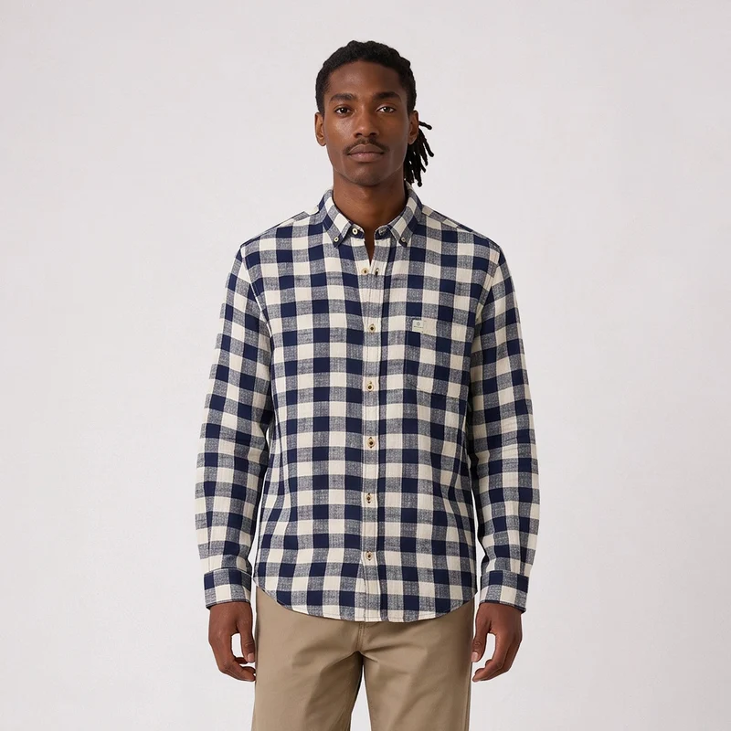 Chemise manches longues coton à carreaux bleu marine SBPLAY