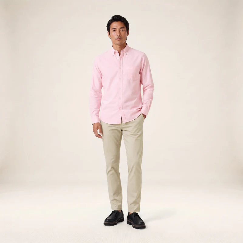 Chemise manches longues Oxford coton rose sangle SB