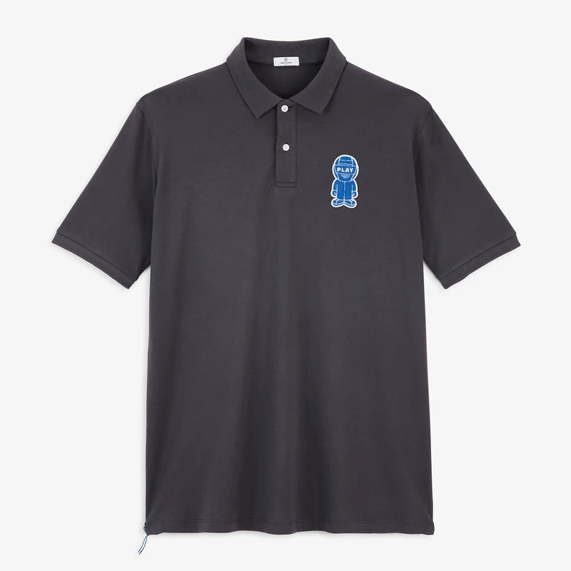 Polo piqué pilote manches courtes coton broderie bouclette gris Pilote SBPLAY
