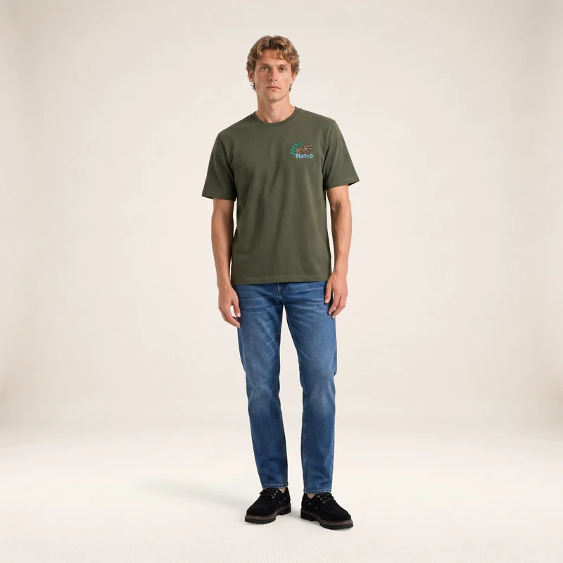T-shirt manches courtes coton vert thym badge brodé Funky Animals Thor