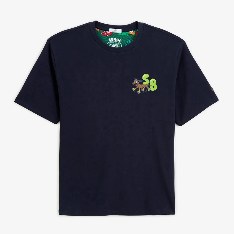 T-shirt manches courtes coton bleu marine foncé badge brodé Funky Animals Thor