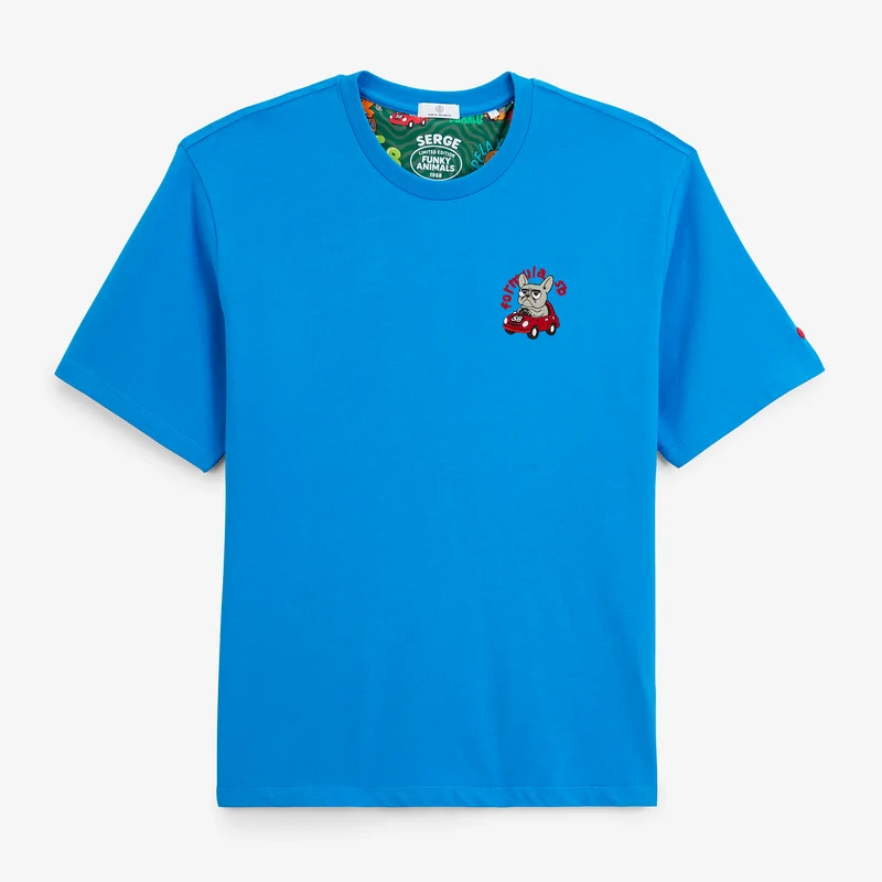 T-shirt manches courtes coton bleu roi badge brodé Funky Animals Thor