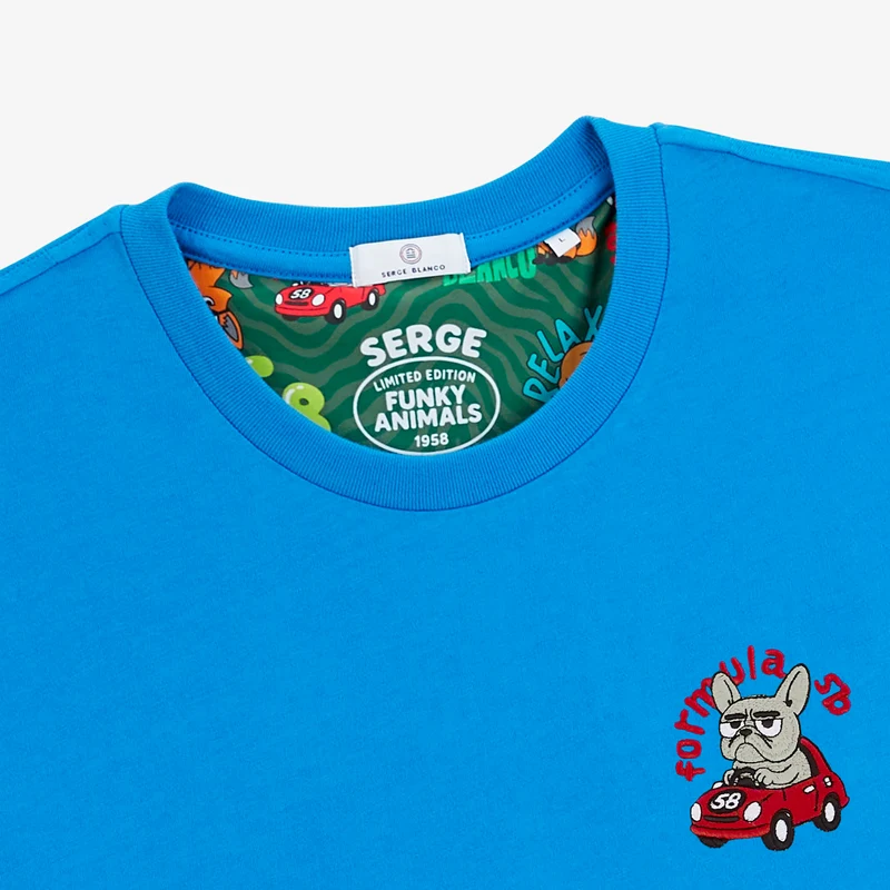 T-shirt manches courtes coton bleu roi badge brodé Funky Animals Thor