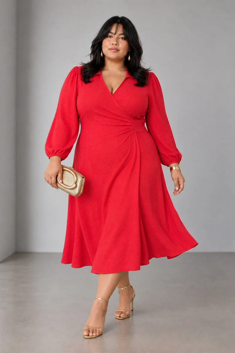 Rosin|Viscose Wrap Style Midi Dress