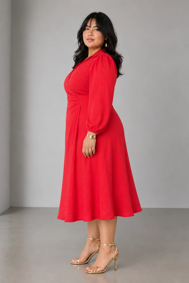 Rosin|Viscose Wrap Style Midi Dress