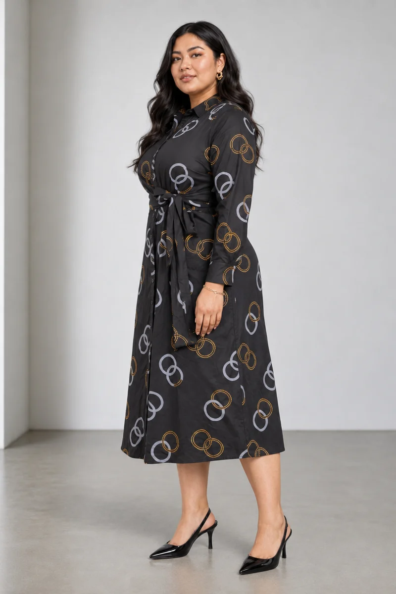 Cygna|Cotton Midi Dress With Tie Up
