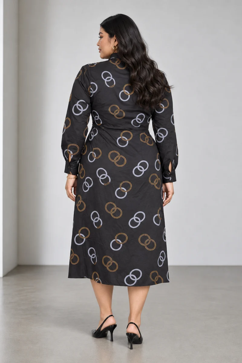 Cygna|Cotton Midi Dress With Tie Up