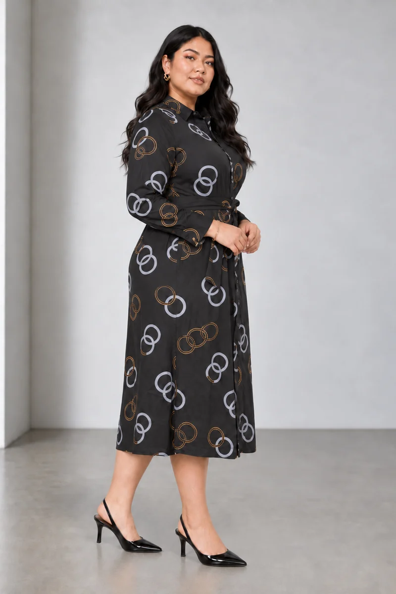 Cygna|Cotton Midi Dress With Tie Up
