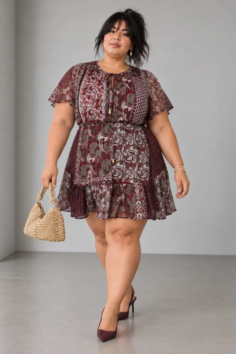 Mevina|Viscose Mini Dress With Tie Up