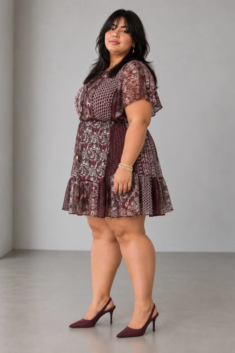 Mevina|Viscose Mini Dress With Tie Up