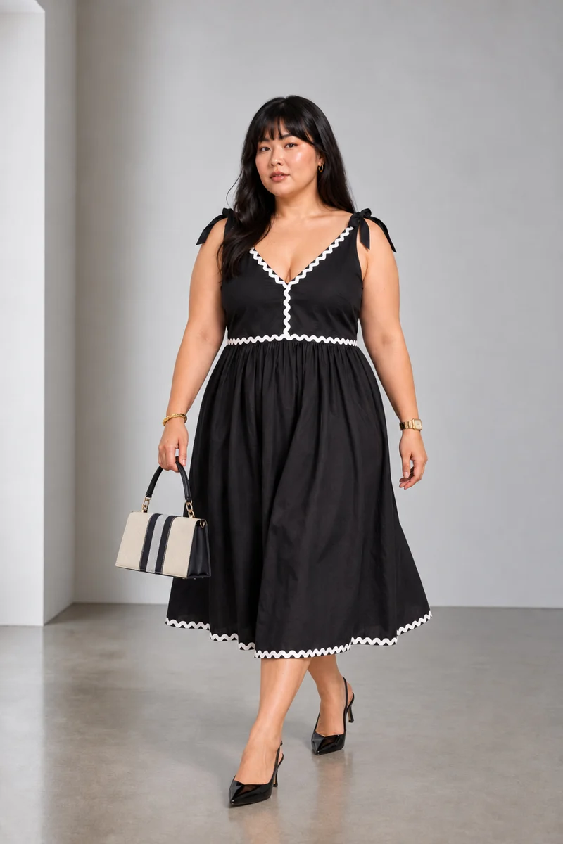 Evelis|Cotton Dress With Shoulder Tie Up
