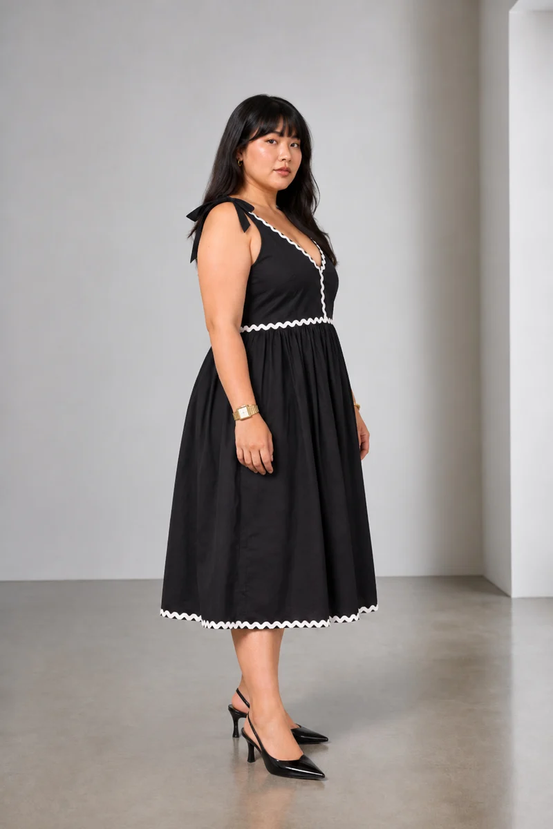 Evelis|Cotton Dress With Shoulder Tie Up
