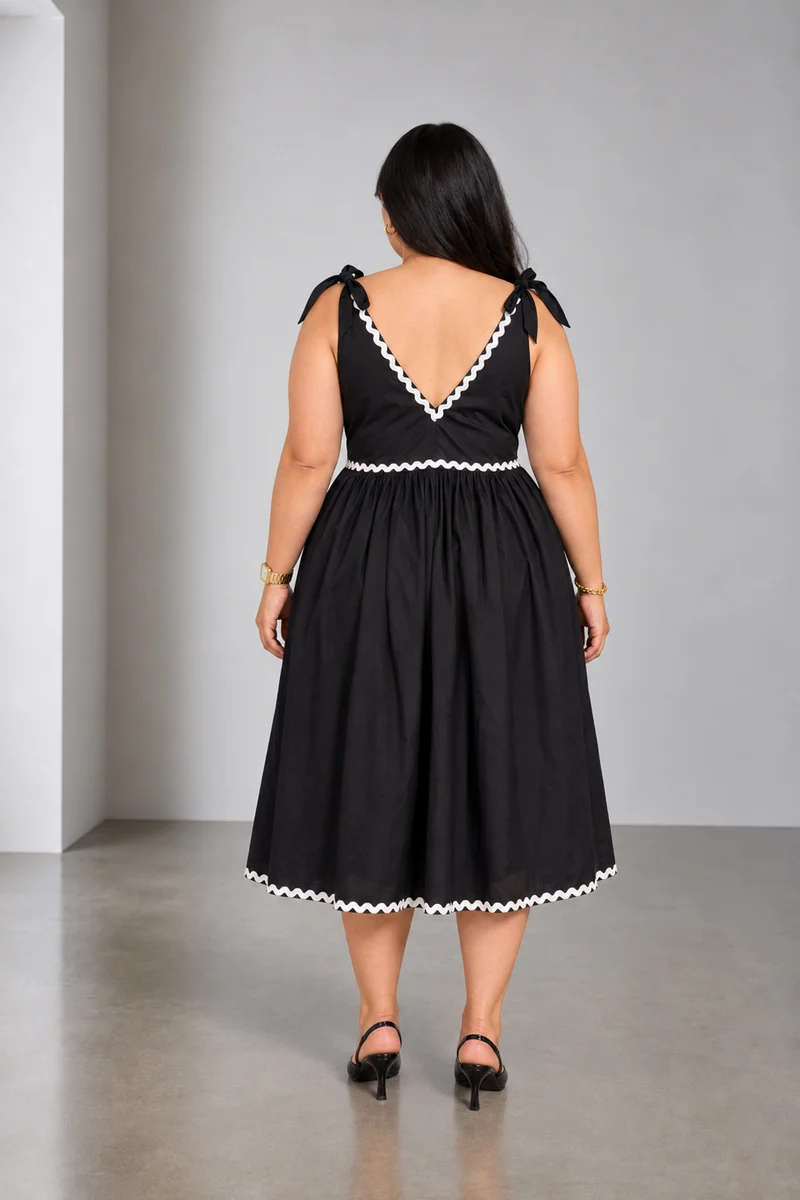 Evelis|Cotton Dress With Shoulder Tie Up