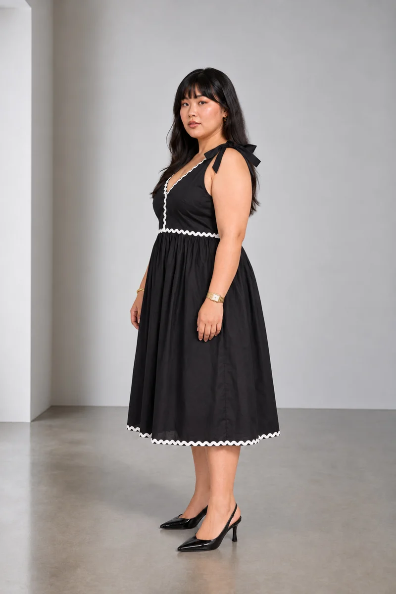 Evelis|Cotton Dress With Shoulder Tie Up