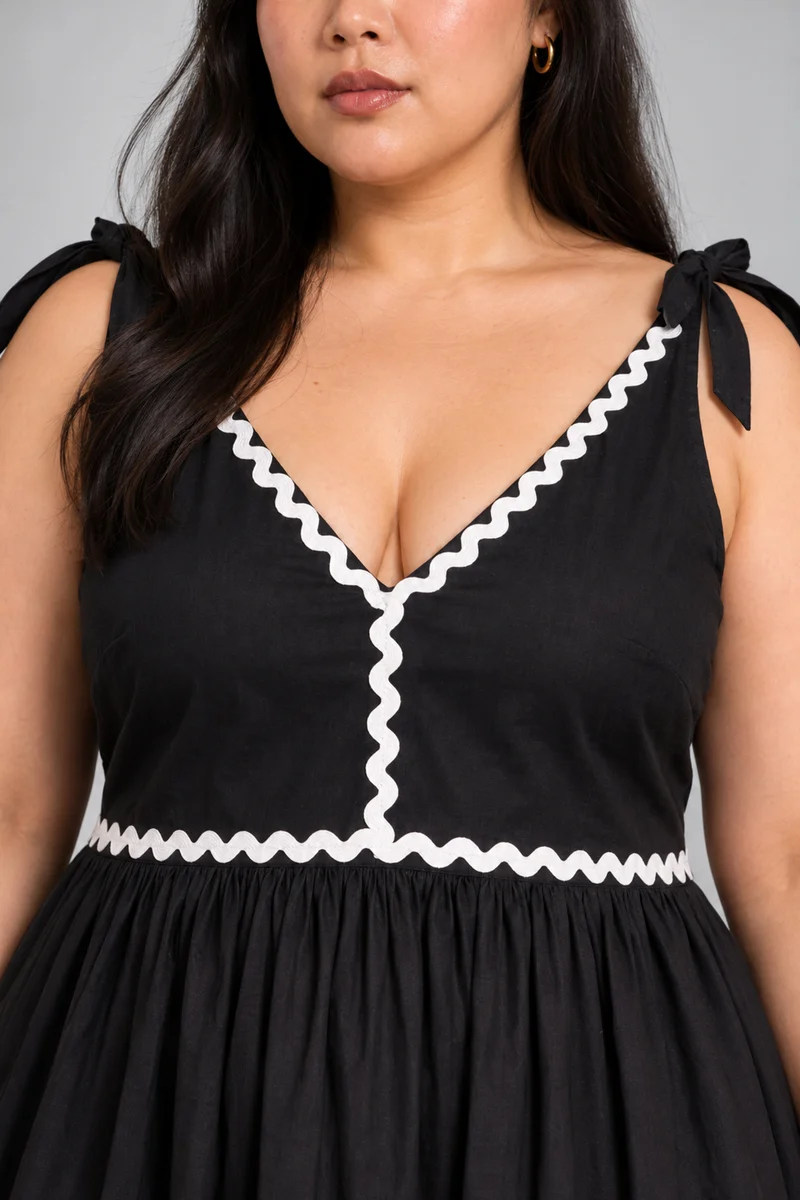 Evelis|Cotton Dress With Shoulder Tie Up