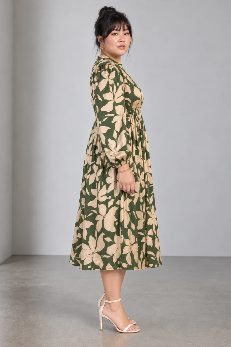 Niun|Viscose Split V Neck Midi Dress