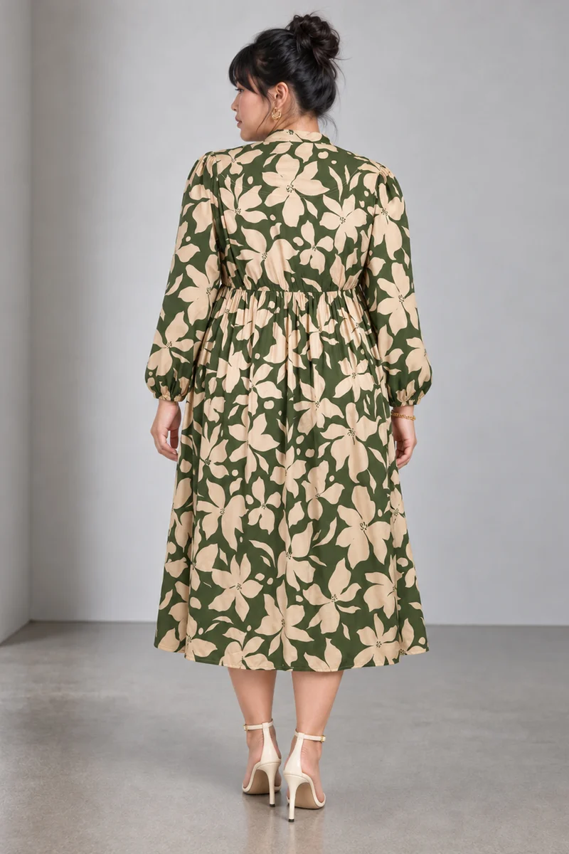 Niun|Viscose Split V Neck Midi Dress