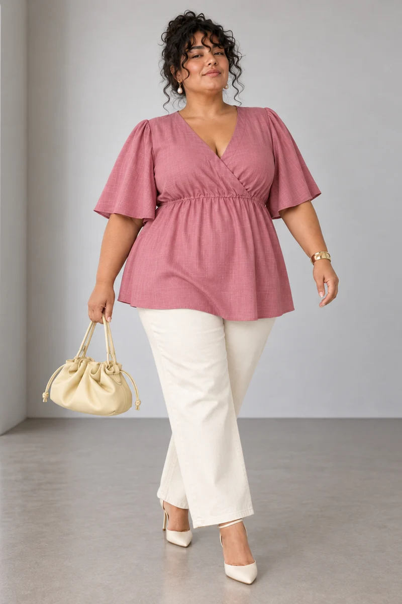 Eveli|Cotton Top With Flared Sleeve