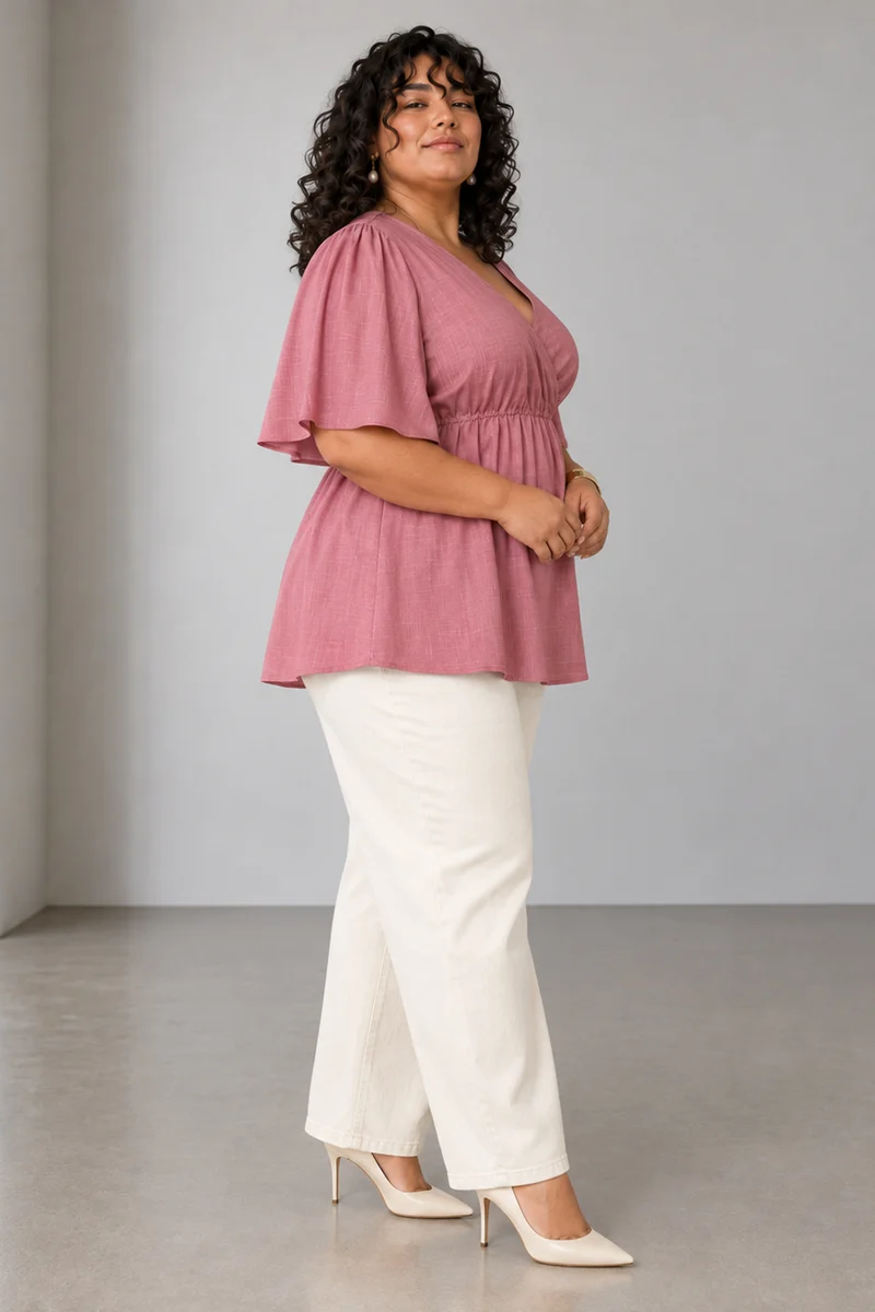 Eveli|Cotton Top With Flared Sleeve