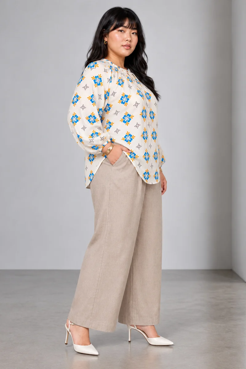 Talie|Viscose Ruffle Split Vneck Top