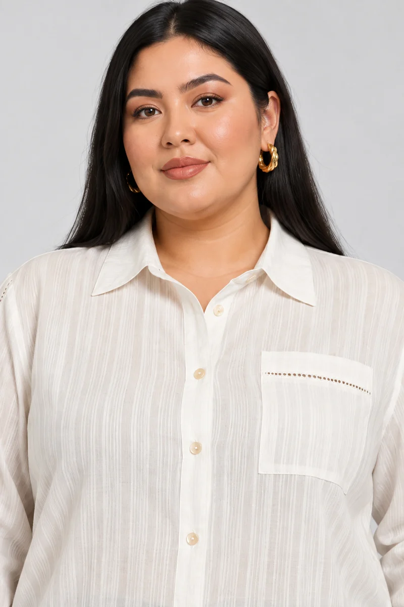 Cerin|Buttonfront Dobby Shirt With Ladder Lace Detail