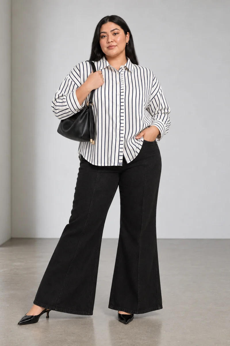 Caelis|Classic Collar Buttonfront Stripe Rayon Shirt
