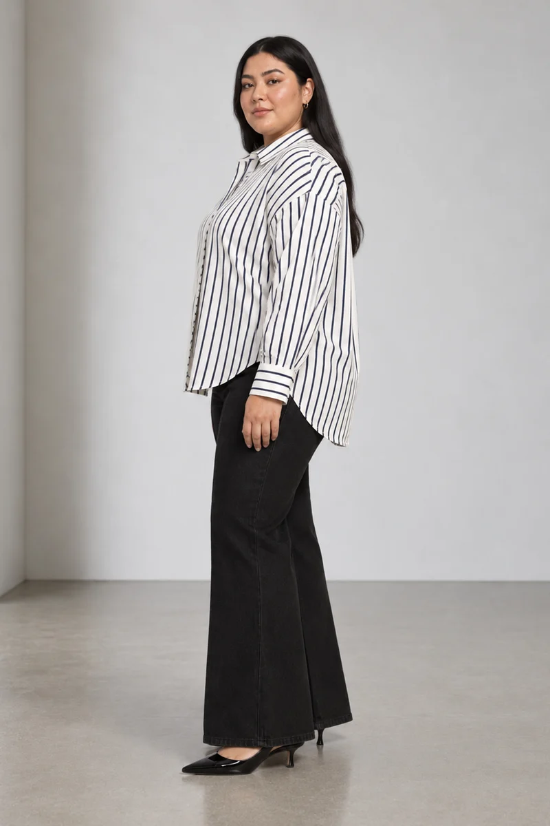 Caelis|Classic Collar Buttonfront Stripe Rayon Shirt