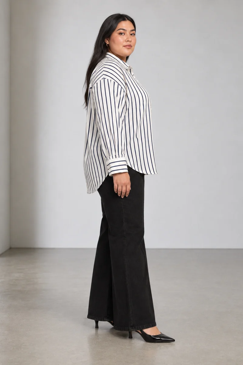 Caelis|Classic Collar Buttonfront Stripe Rayon Shirt