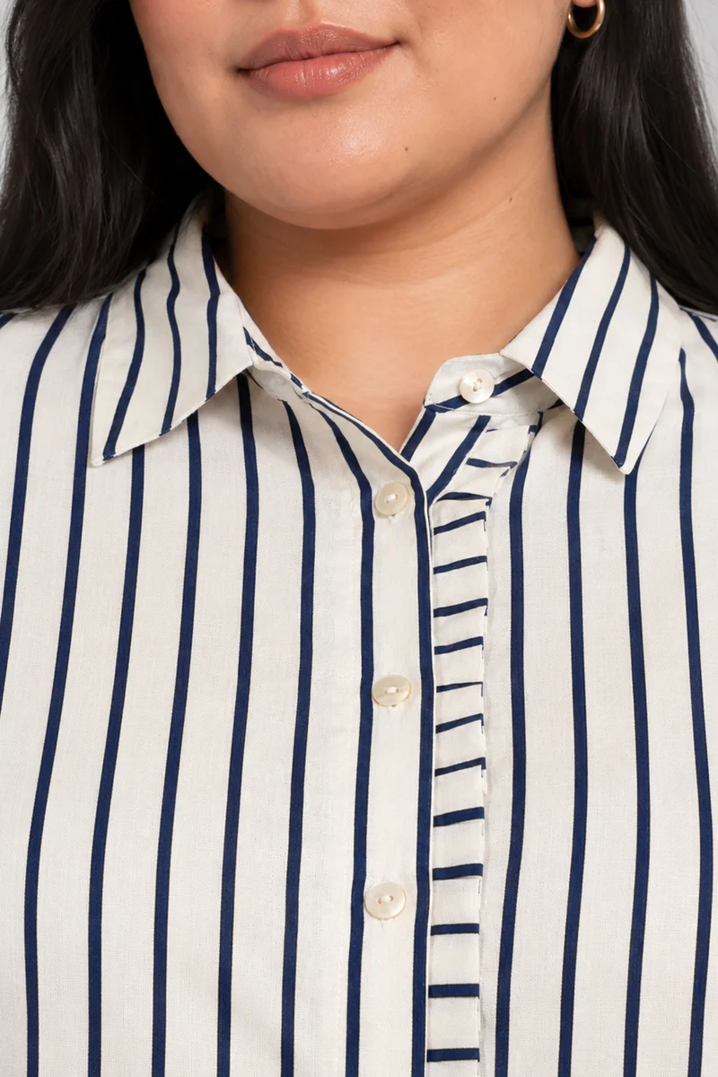 Caelis|Classic Collar Buttonfront Stripe Rayon Shirt