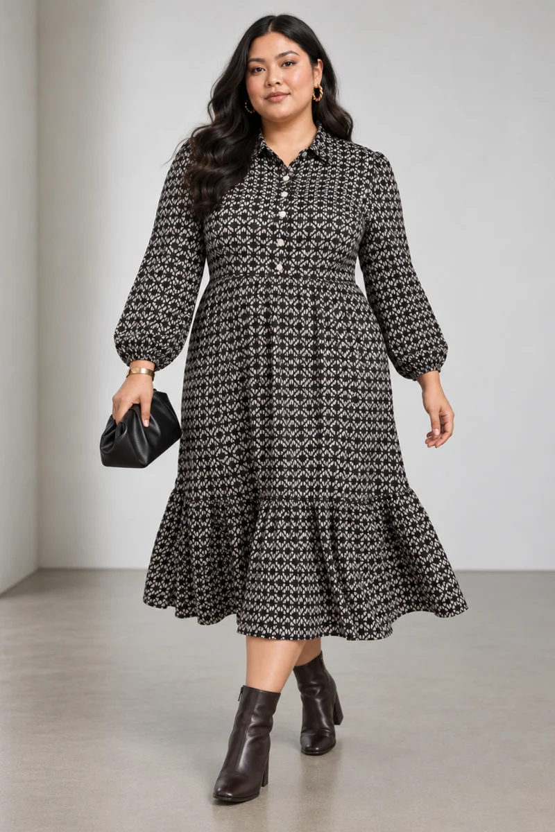 Renna|Viscose Tiered Midi Dress